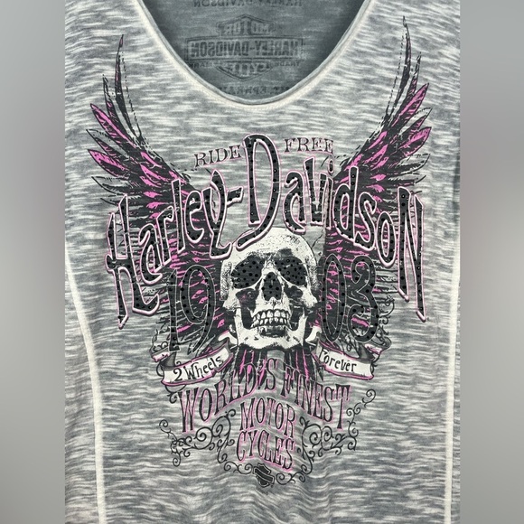 Harley-Davidson® Women's Trance Premium Embellished‎ Burnout Scoop Neck T-Shirt - Picture 6 of 8